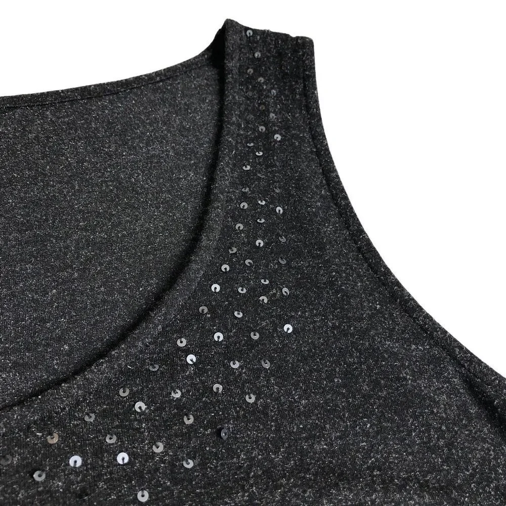 Alberto Makali Top Womens Large Heather Black Sequins Soft Stretch Knit Tank - Picture 3 of 11